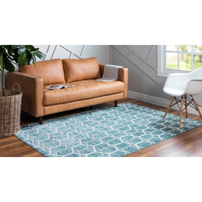 Tapis bleu / ivoire en laine Numa, Rectangle 8 pi x 10 pi