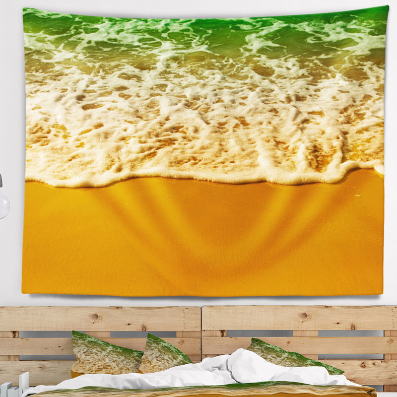 Seascape ondes blanches de la plage verte tapisserie, H 50 po x l 60 po
