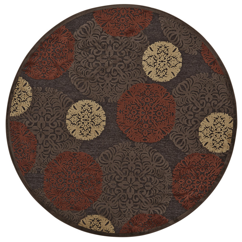Tapis brun à motif abstrait Cherine, Rond 7 pi 6 po