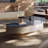 Modern Oval Coffee Table with Sapphire Top and Leather Veneer drawer, Base