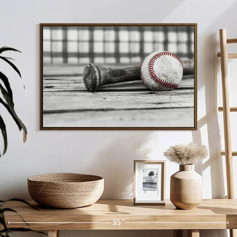 Baseball Pop, 13" X 9", Floating Frame Natural Wood