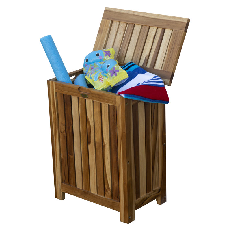 EcoDecors Storage Hamper Standard Solid Teak Deck Box, Small (24.5" H x 15" W x 10.3" D), Brown