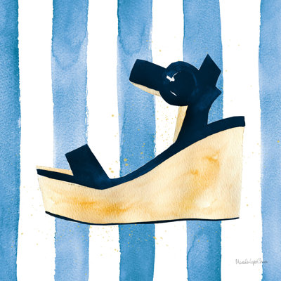 «Beach Glam VII V2 Navy on Stripes» par Mercedes Lopez Charro - impression sur toile tendue