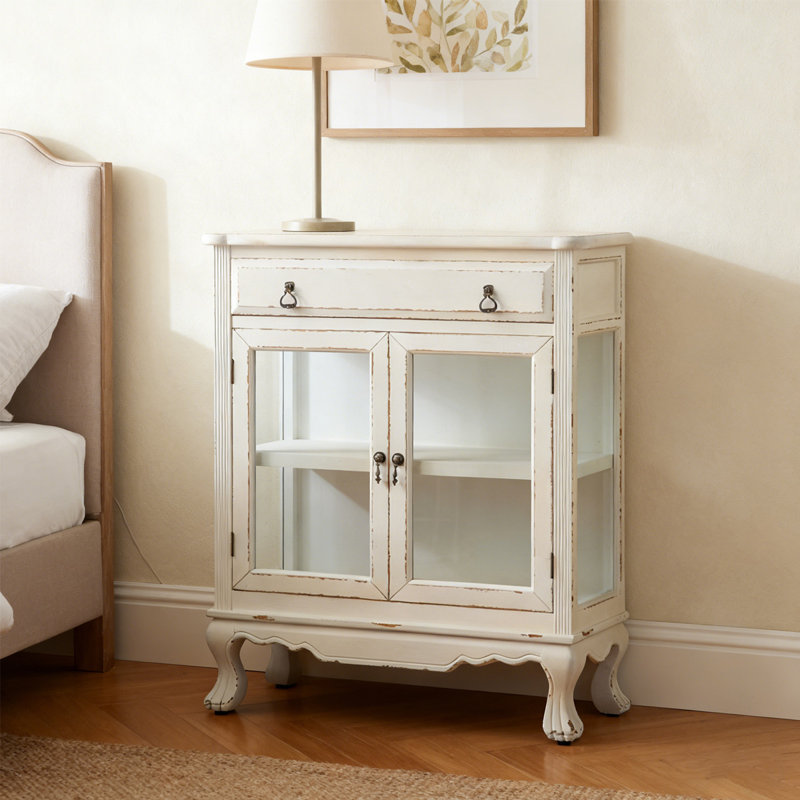 Retro White Solid Wood Accent Cabinet