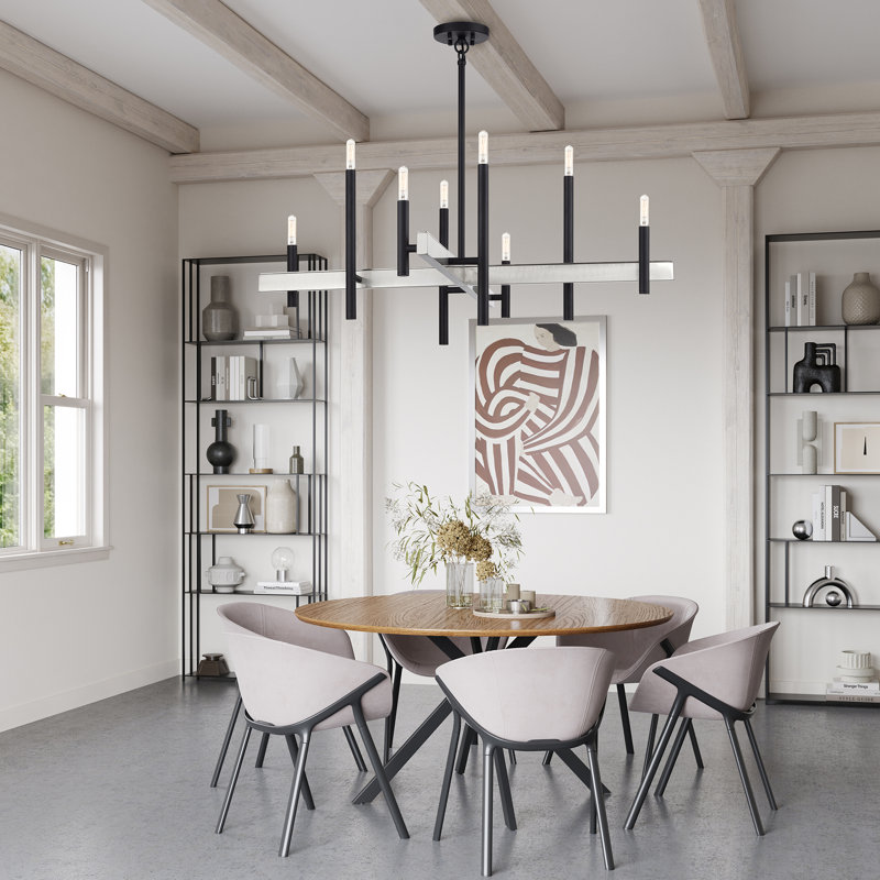 8 Light Black Large Chandelier With Brushed Nickel Accents