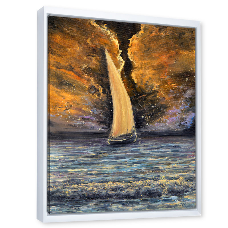 Sailship on the Ocean at Dawn - Peinture sur toile, H 20 po x l 12 po x P 1po, Cadre flottant blanc