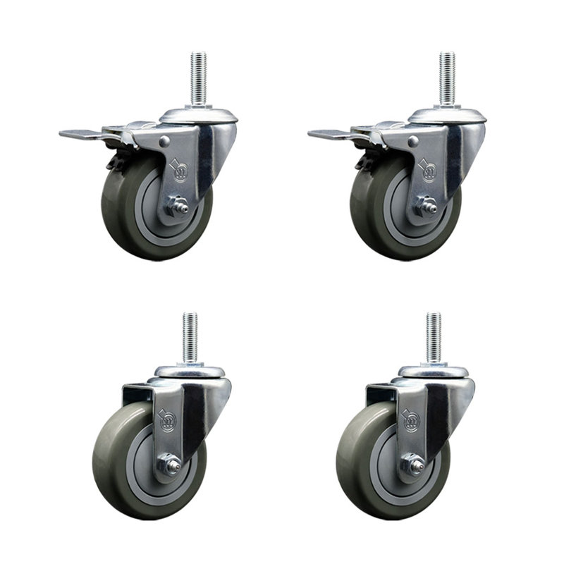 Poly Swivel 5/8 Inch Threaded Stem Caster Set 2 Total Lock Brakes