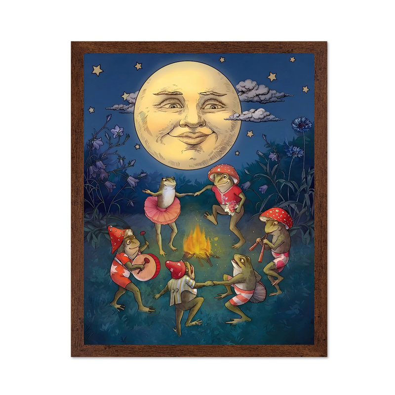 Grenouilles dansant sous la lune, Affiche, H 16 po x l 20 po, Encadrement brun