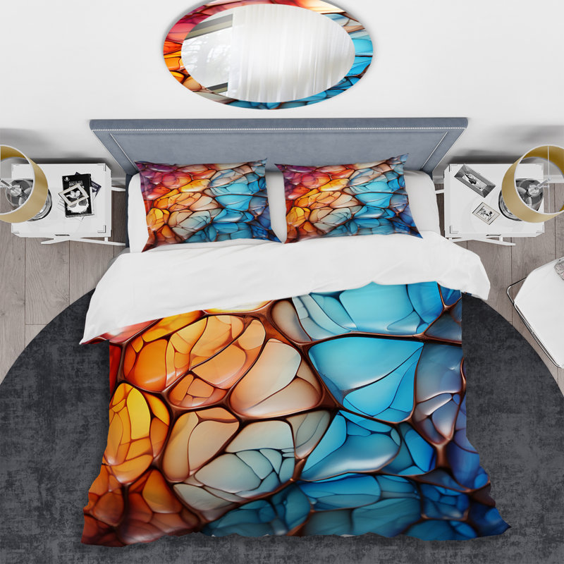 Ensemble de housse de couette en forme de fractale abstraite multicolore, Housse de couette pour grand lit et 2 taies décor