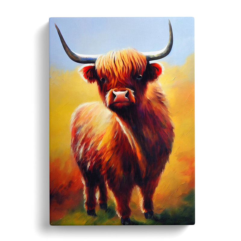 Resplendent Highland Cow - Wall Art, Wrapped Canvas, 50cm H x 35cm W, No Matte