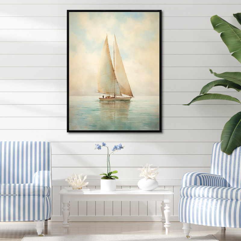 Voilier «Whispering Breezes II» - Bateau à voile, art mural, H 40 po x l 30 po, Reproduction avec cadre flottant, Noir