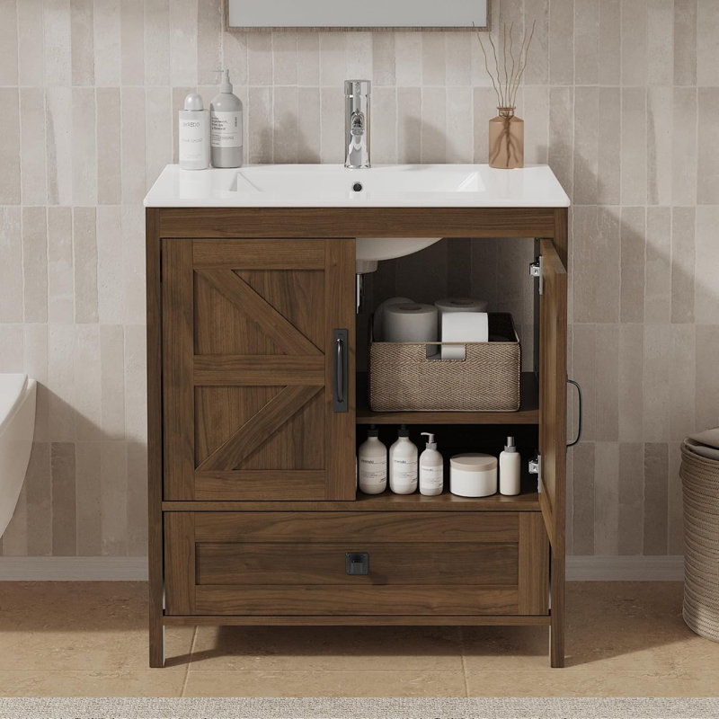 Meuble-lavabo en bois 30 po, brun 3002, Brun, 30"