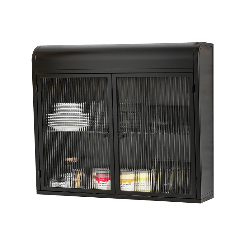 2-Door Wall-Mounted Metal Storage Cabinet With Tempered Glass Doors & Shelves For Bathroom, Kitchen, Living Room & Office