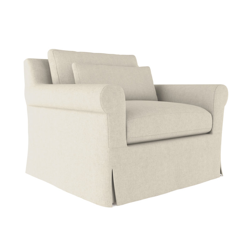 Transitional Skirted Chair, 34" H x 40" W x 38" D, Box Weave Linen Oyster, Weathered