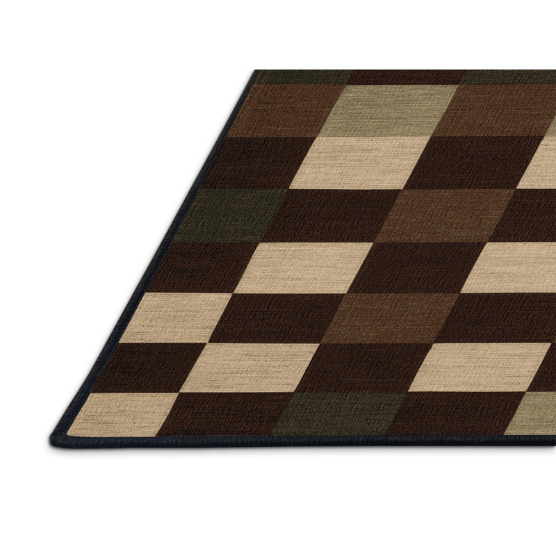 Tapis damier noir lavable à la machine, Rond 3 pi