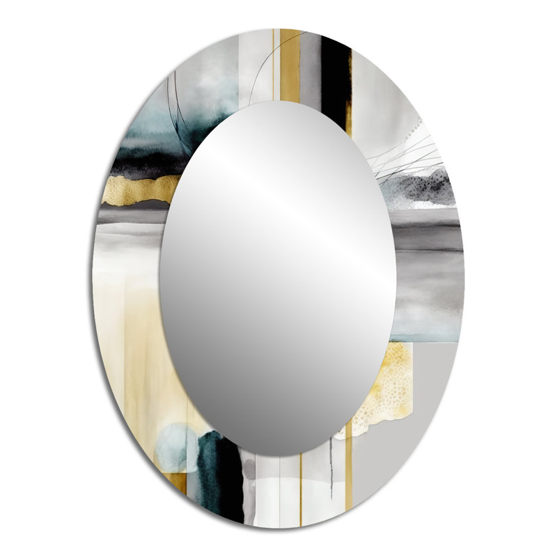 Abstract Transitional Shapes Black IV - Black Modern Oval Wall Mirror, 43" x 33"