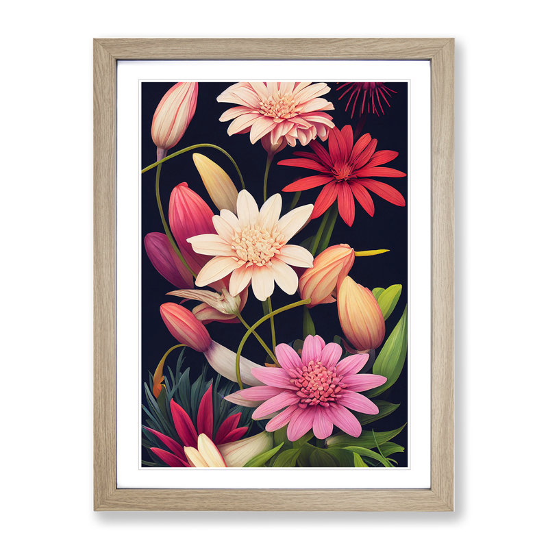 Creative Flowers - Single Picture Frame Print, 34cm H x 25cm W x 2cm D, Oak