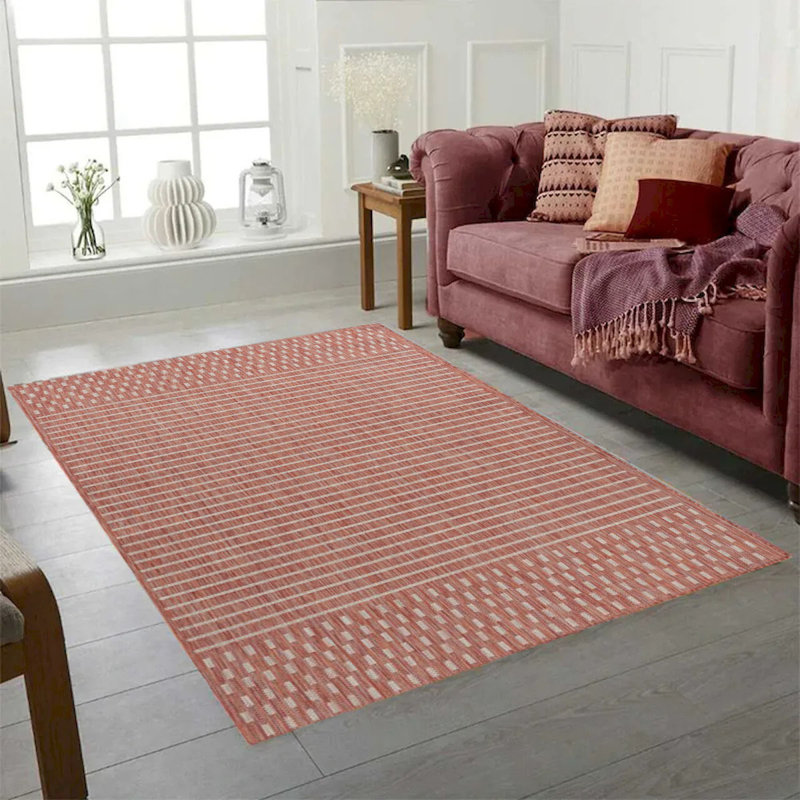 Tapis rayé rouge intérieur Cabana, Rectangle 6 pi 7 po x 9 pi