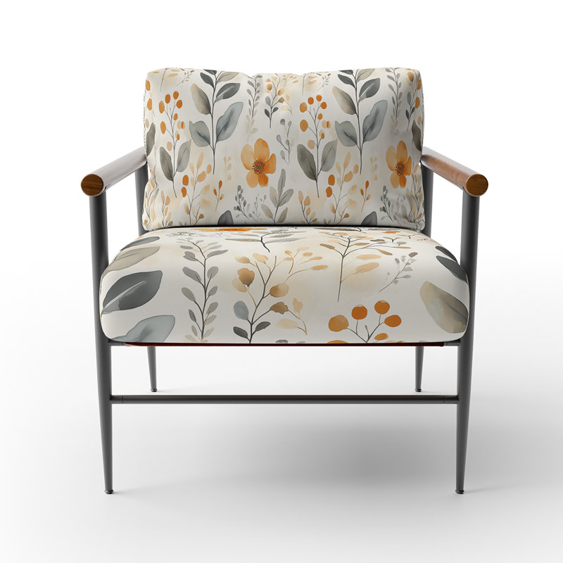 Chaise rembourrée Boho, Bras ronds bruns