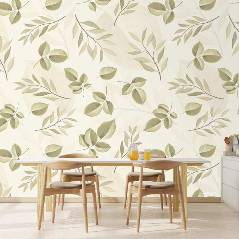 Elegant Leaf Subtle Green and Beige Foliage Pattern, 132" L x 120" W