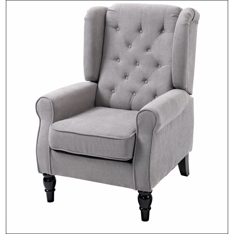 Fauteuil d'appoint capitonné à boutons avec haut dossier à oreilles, accoudoirs rembourrés arrondis et siège rembourré épais, gris
