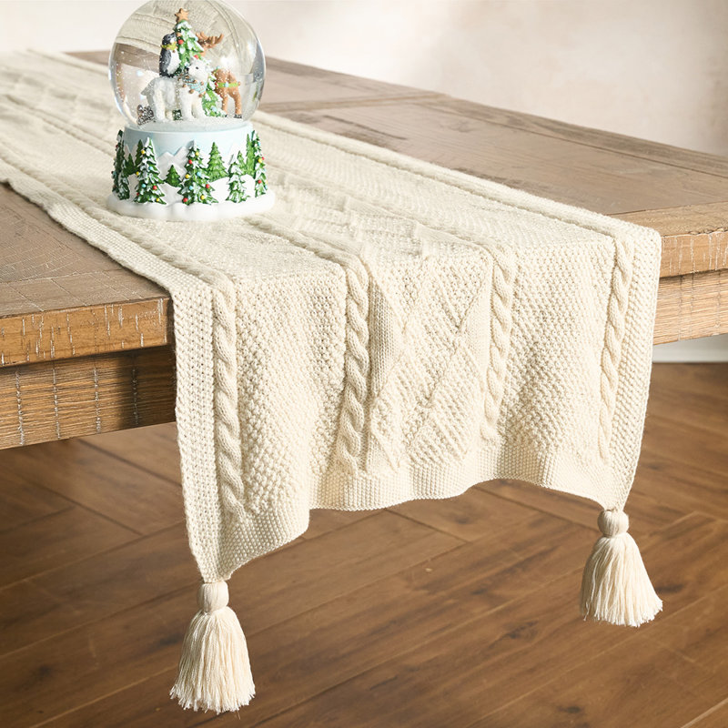 Berry & Thread Cable Knit 18" X 108" Table Runner - Ivory