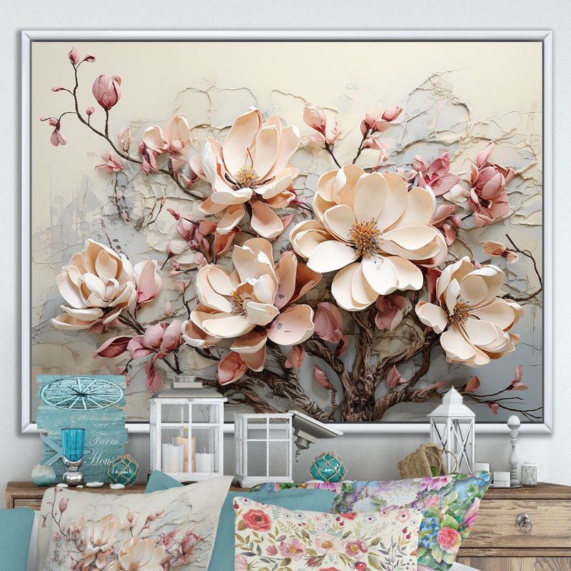 Lavish Magnolia Tree III sur impression sur toile, Cadre flottant blanc, H 12 po x l 20 po x P 1 po