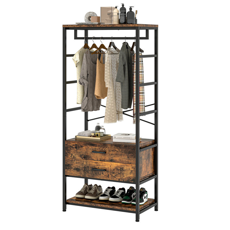 Hallway Coat and Shoe Storage, Industrial Hall Tree With 2-Drawer