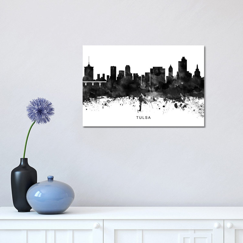 Tulsa Skyline Black & White 1 Piece Wrapped Canvas Wall Art, 30.48cm H x 45.72cm W x 1.9cm D