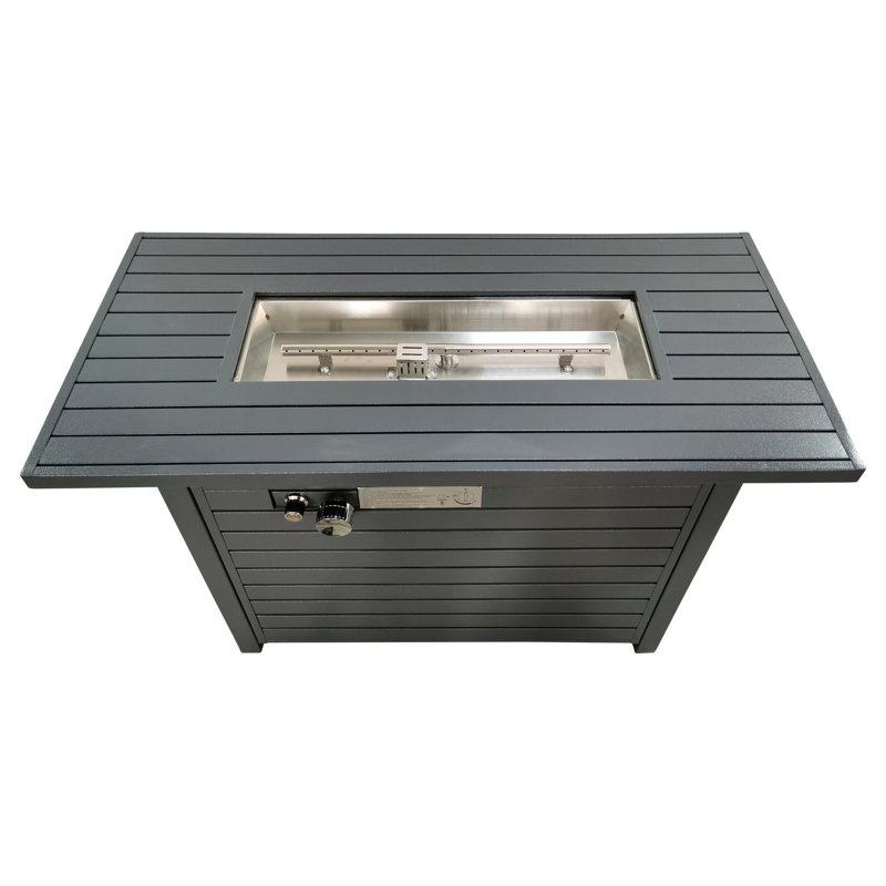 25''h X 42''w Steel Propane Fire Pit Table, 50000 Output, 8 Hours Burn, Push-button Ignition, Grey, Stainless Top 25'' H 42'' W Table With Lid, , Non Residential Use