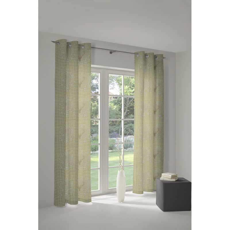 Devos Room Darkening Curtain Panel, 132cm Width x 145cm Drop, Green/Light grey