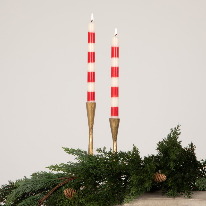 Unscented Taper Candles With Stripes In Box, Red