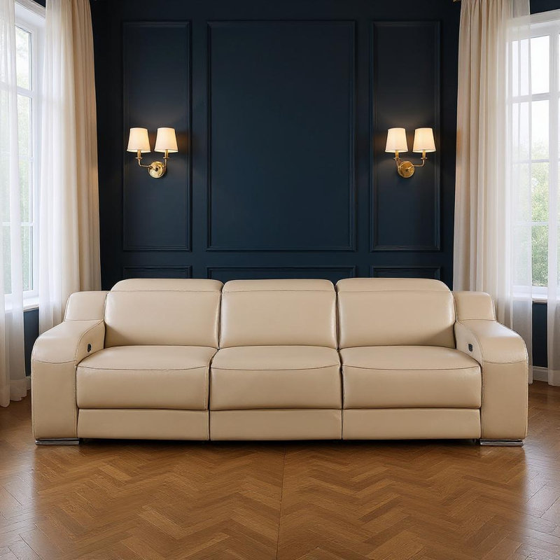 Canapé inclinable en cuir italien beige de 103 po Gracie Mills Montclair