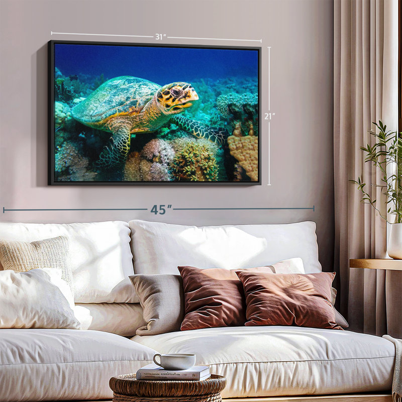 Tortue sous l'eau, impression sur toile, H 21 po x l 31 po