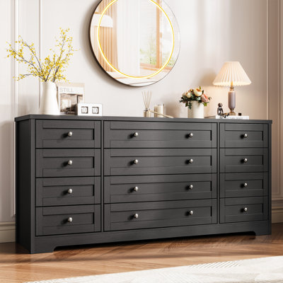 Commode 12 po en bois 12 tiroirs, meuble télé 63 po pour téléviseur 65 po