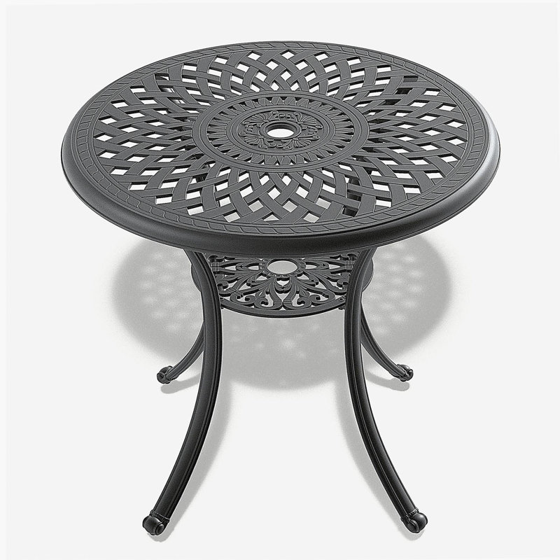 30.71-inch Cast Aluminum Patio Dining Table With Black Frame and Umbrella Hole