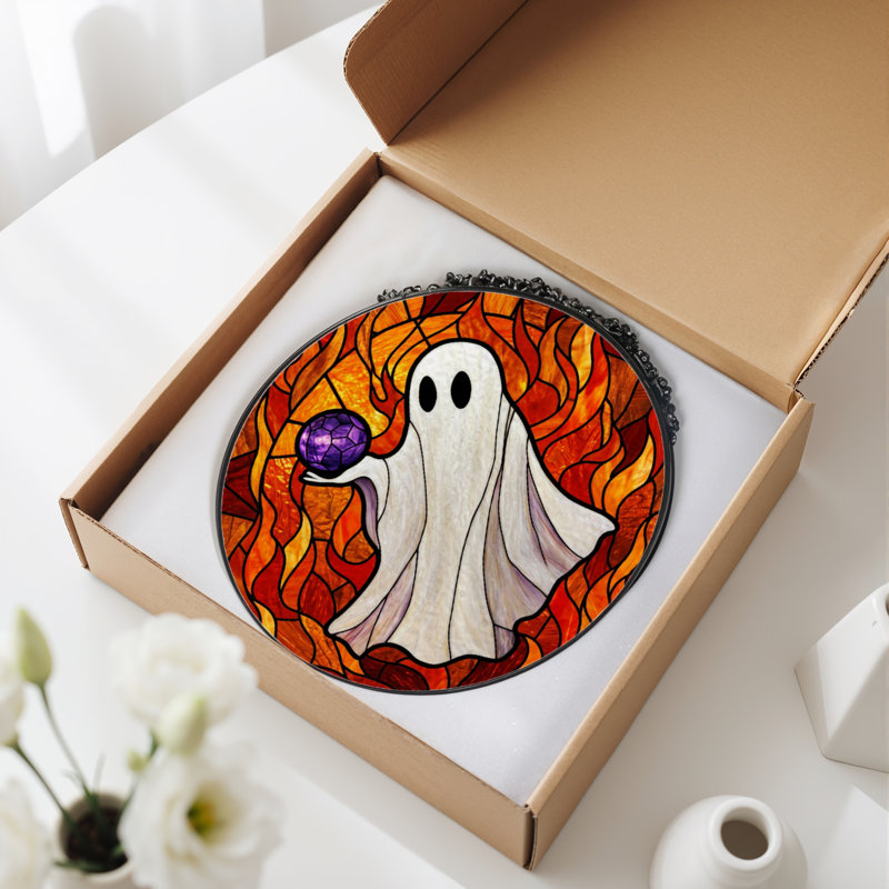 12"H Ghost Flame Stained Glass Window Panel