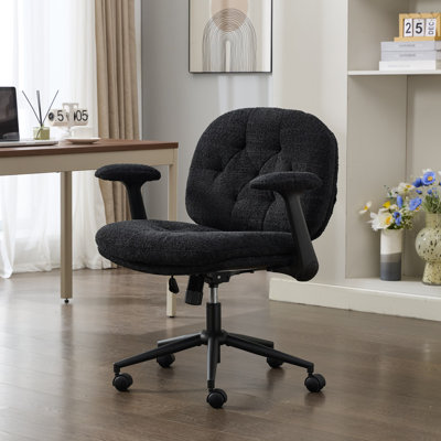 Cross-Legged Wide Seat Office Chair with Flip-Up Armrests, Swivel Wheels & Adjustable Height