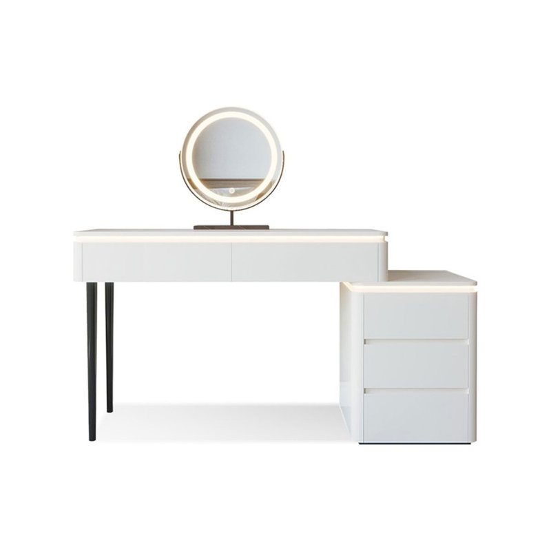 Coiffeuse de maquillage avec miroir lumineux, 5 tiroirs, prise de courant