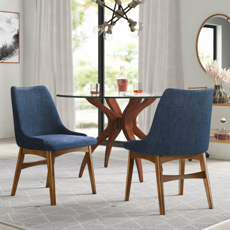 Chaise d'appoint rembourrée Miyashiro, Bleu, Noyer