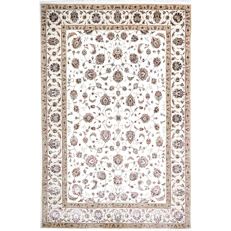 Tapis ivoire et beige noué à la main de haute qualité