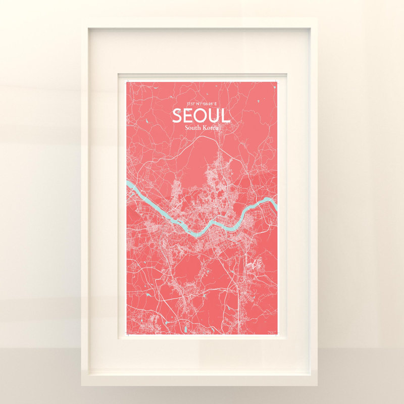 Seoul City Map in Maritime 1 Piece Wall Art, 17cm H x 11cm W x 0.05cm D