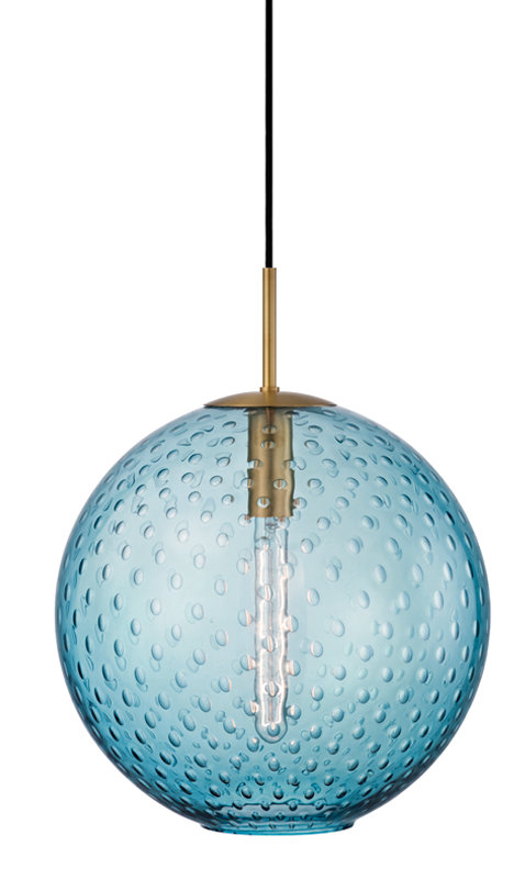 Rousseau 1 Light Pendant, Aged Brass, Blue, 19" H X 16" W X 16" D