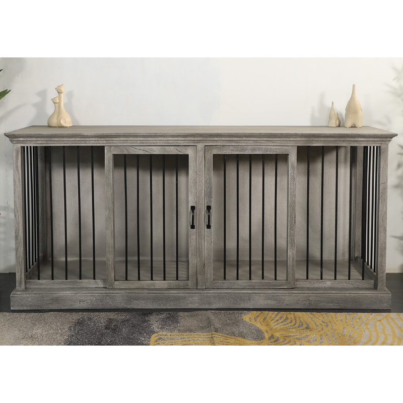 Caisse pour chien avec porte coulissante large Keifer, Petit (H 30 po x l 23 po x P 64 po), Bois flottant gris