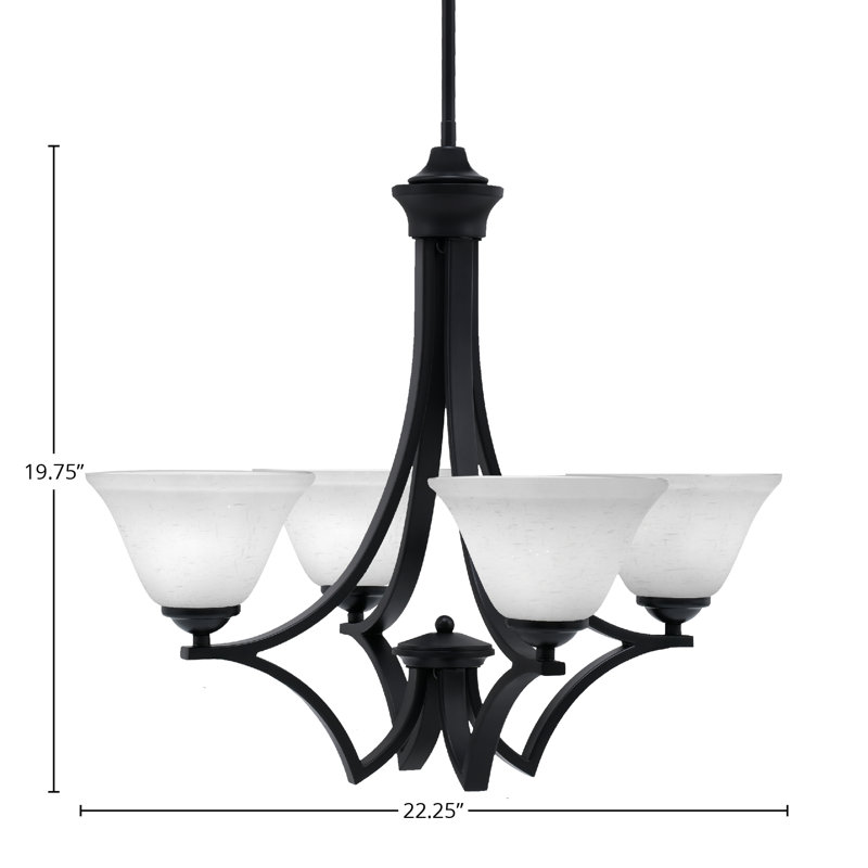 Lustre suspendu 4 lumières Zilo avec verre mousseline blanc 7 po Zilo, Noir mat