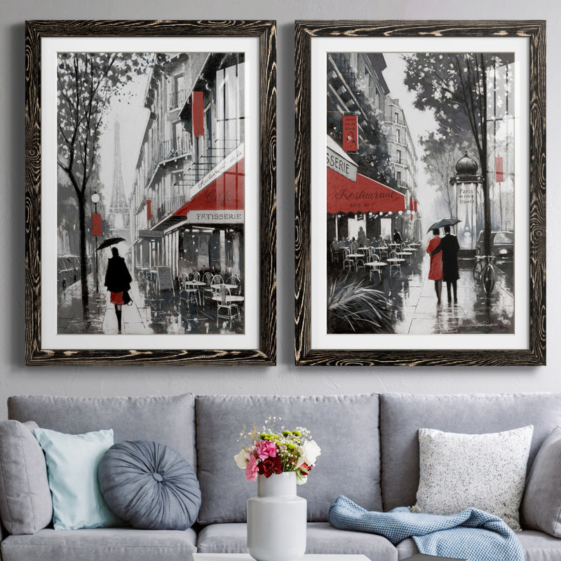 «Rainy Paris I», ensemble de 2 reproductions d'art, H 31,5 po x l 47 po x P 1,5 po, H 31,5 po x l 47 po x P 1,5 po, Blanc