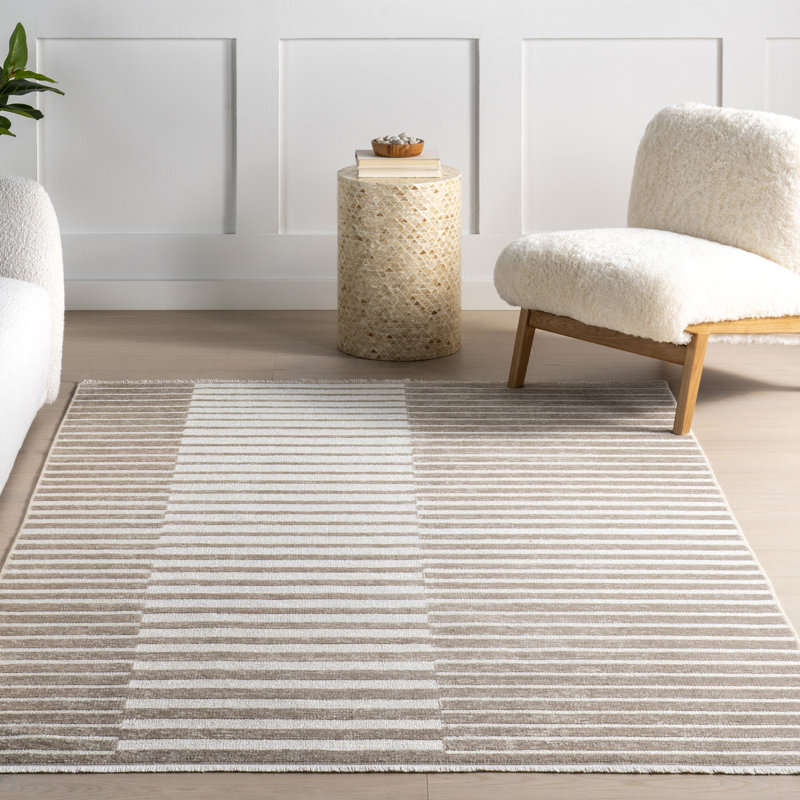Mirielle Striped Machine Washable Area Rug, Rectangle 4' x 6'