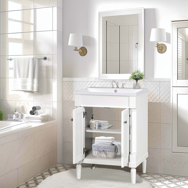 Weishaar 24'' Single Bathroom Vanity with Solid + Manufactured Wood Top, White