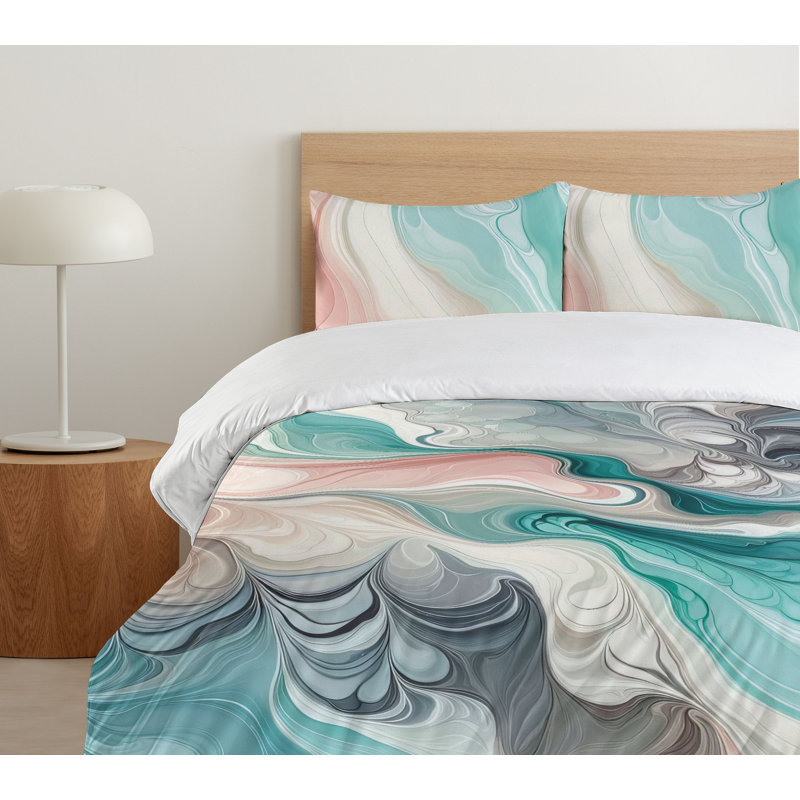 Seafoam Grey Teal Abstract Marble Queen Duvet Cover Set