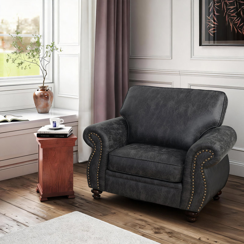 42" W Fabric Armchair with Solid Wood Legs, Gray